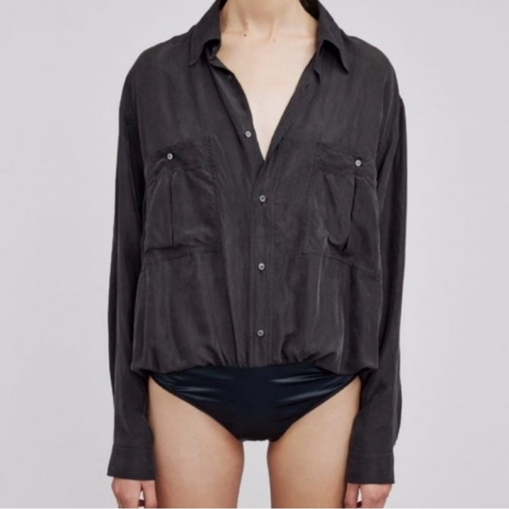 Faith Connexion Silk Bodysuit in‎ Black.